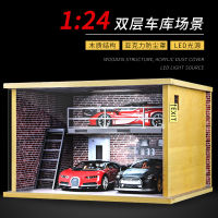 Camry Library 1:24โมเดลโรงจอดรถฉากของเล่นจำลองจอดรถล็อตพร้อมไฟรถยนต์กล่องแสดงโมเดลตกแต่ง Fbcghttttccnn