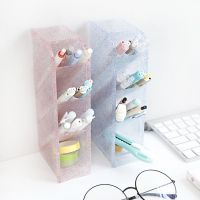 1 pc PVC Multi-function 4 Grid Desktop Pen Holder Office School Storage Case Box Desktop Pens Pencil Organizer