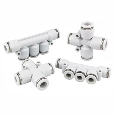 PK PZA White Pneumatic Quick Connector Four-Way Five Way Quick Connector Air Pipe PU Hose Plastic Connector 4 6mm 8mm 10mm 12mm Pipe Fittings Accessor