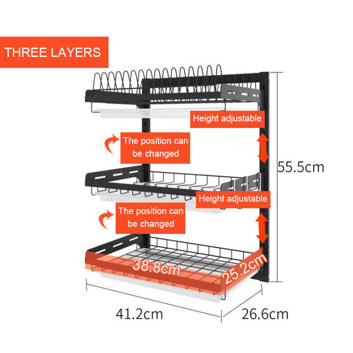 ชั้นวางที่มีช่องระบายน้ำออกที่ใช้ในห้องครัวชั้นวางจาน2-3ชั้นสแตนเลสสีดำสีชามอาหารสัตว์เลี้ยงแบบแขวนผนังและจานชั้นเก็บมีดทำครัวชั้นวาง