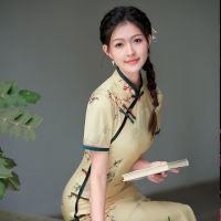 สไตล์จีนดั้งเดิมที่ดีขึ้น Cheongsam หัวเข็มขัดกระโปรงวรรณกรรมชุดราตรีที่สง่างามย้อนยุค Qipao สำหรับผู้หญิง2023ฤดูร้อน