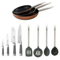 Set of 3 20/24/28 cm pans set of 4 Professional knives and 4 kitchen utensils San Ignacio Masterpro