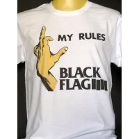 เสื้อวงนำเข้า Black Flag MY RULES Hardcore Punk Rock Retro Style Vintage T-shirt ค่ะ เสื้อ