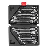 12Pcs Flex Head Ratcheting Wrench Metric Ratchet Spanner Set CRV 8‑19mm with Deluxe Case