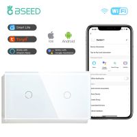 BSEED Wifi Double 1Gang Touch Switches 1/2/3Way Glass Wall Switches Led Light Switch Work With Tuya Smart Life Alexa App Power Points  Switches Savers