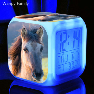 【Worth-Buy】 นาฬิกาปลุก Led ม้าเปลี่ยนสีได้7สีนาฬิกานาฬิกาดิจิตอลเด็กเทศกาลใช้งานได้หลากหลาย