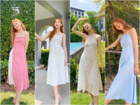 summer dress เดรสทูโทน ผูกคอ หลังผูกโบว์ ใส่เที่ยวทะเล ED-09