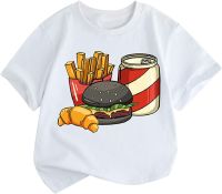 Toddler Boy T Shirts Short Sleeve Cartoon Hamburger Drink Printed Tees Round Neck Fashion Tops Kids Summer Clothes for Boys