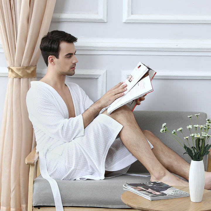 men-plus-size-knee-length-suck-sweat-towel-bath-robe-lovers-summer-y-waffle-kimono-bathrobe-male-solid-knitted-dressing-gown