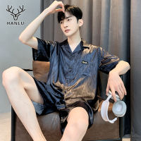Hanlu ชุดนอนผู้ชายชุดนอนใหม่ (แขนสั้น + กางเกงขาสั้น)