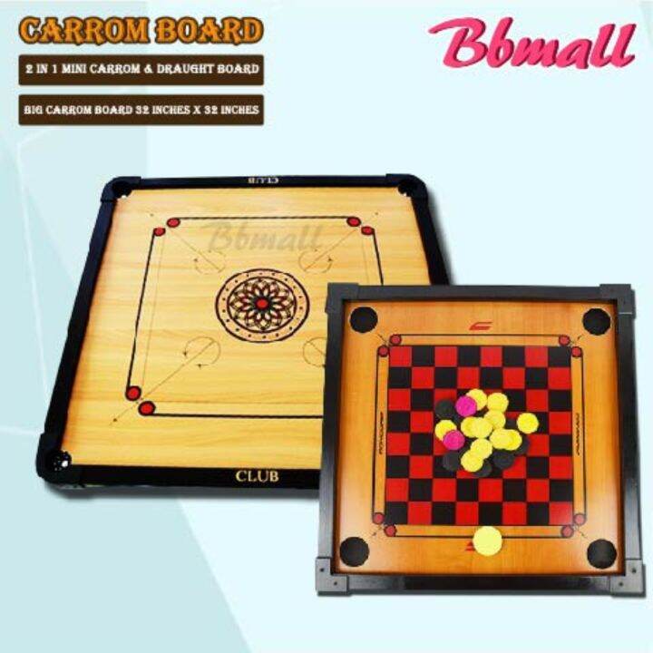 NEW Wooden Carrom Board 2in1 Mini Draught Dam Haji Big Carrom Board Games/Papan Permainan Carrom