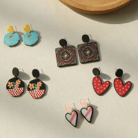 Trendy New Acrylic Series Colorful Geometric Irregular Flora Heart Graffiti Women Jewelry Ethnic Cute Fashion Dangle Earrings