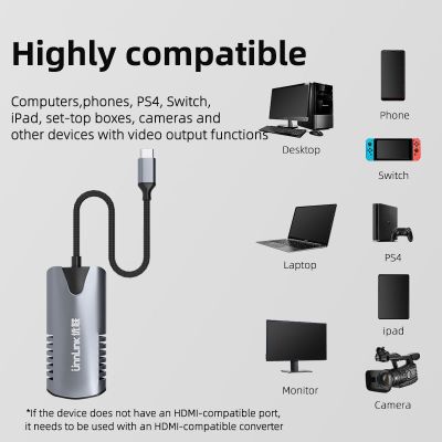 USB C HDMI ไปยัง USB การ์ดบันทึกวิดีโอ USB C 1080P HD บันทึกเกมสำหรับ Macbook Pro PS4สลับกล้องออกอากาศการสตรีมสด