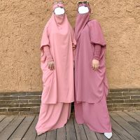 2 Piece Jilbab Set Women Muslim Prayer Garment Plain Nida Hooded Abaya Khimar Hijab Long Skirt Islam Clothes Dubai Turkey Saudia