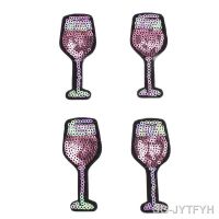 【CW】☋✠∈  10PCS Sequined Wine Cup Cartoon Embroidery Goblet Sticker Iron T Shirt Jeans Appliques Sewing Pants Shoes Badge