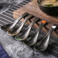 ◑ 3pcs Japanese Style Ceramic Soup Spoons Rice Eating Spoon Porridge Scoop Kitchen Cooking Utensil Tableware