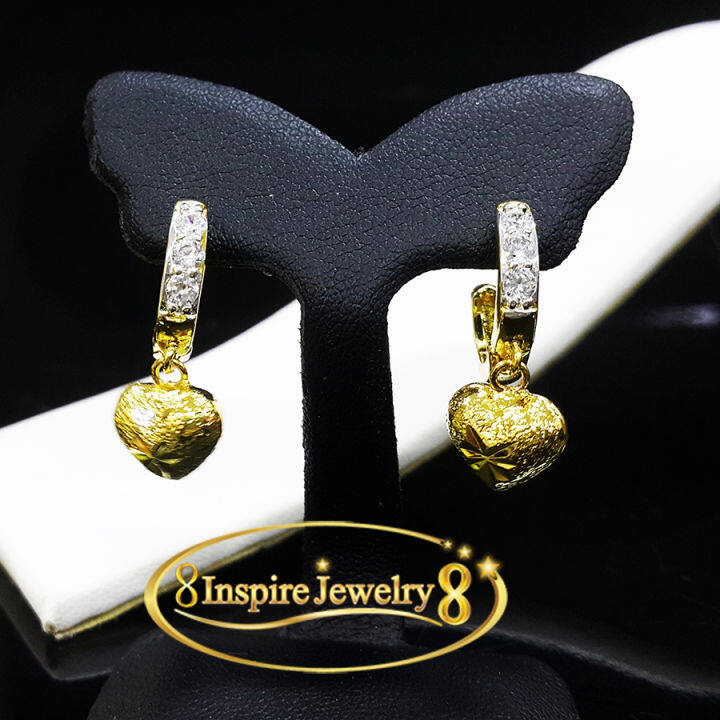 inspire-jewelry-ต่างหูห่วงเพชรสวิส-ห้อยหัวใจตุ้งติ้ง-น่ารักมาก-งานจิวเวลลี่-gold-plated-diamond-cloning-silver