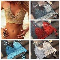 Summer Crochet Halter Knitted Bikinis Women Sexy Backless Beach Wear Solid Micro Bathing Suits Female Bra Swimwear