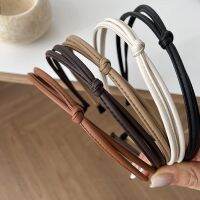 【YF】 Korean Vintage Knotted Thin PU Leather Solid Color Headband Simple Temperament Elegant Hair Band Hoop Accessories