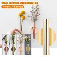 1Pcs Creative Rose Golden Stainless steel Vase Wall Holder Flowerpot Home Wedding Decoration For Livingroom Wall Mirror Vase