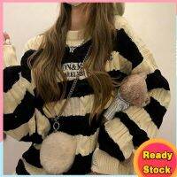 ready stock Striped Knitted Sweater couple top Women Korean Style Casual cardigan Vintage Oversize knitwear Long Sleeve knitted women tops V728