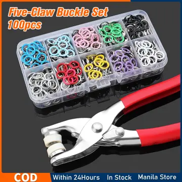 100pc Thickened Snap Fasteners Kit Metal Copper Five Claw Buckle Set with  Hand Pressure Pliers Tool