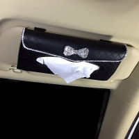 Cute Bow Crystal Car Tissue Box Towel Set Sun Visor Tissue Box Holder Hanging Bag Auto Interior Storage Decor Car Accessories