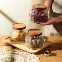 ETXHaitang Flower Vintage Glass Sealed Can Household Storage Can Coffee Bean Storage Can Tea Can Storage Can Wooden Lid