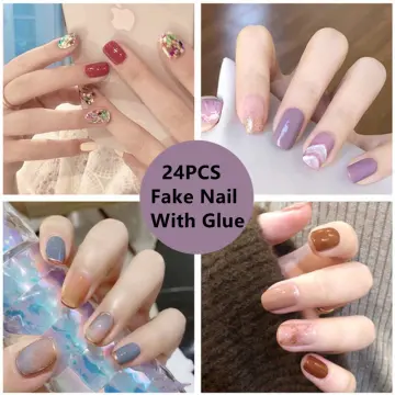 Upgrade Your Look With 24pcs Adhesive Wearable Nail Stickers, Cute