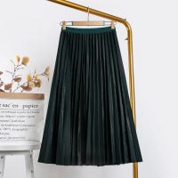 Womens Skirt 2022 Spring Autumn New Office Lady Commuter Solid High-waisted Loose Elegant Fashion Pleated Midi Skirt Female