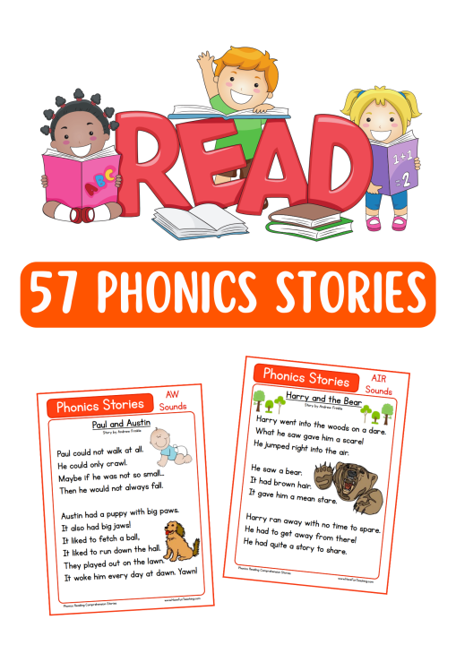 A4 Size Laminated- 57 Phonics Short Stories Reading Comprehension 