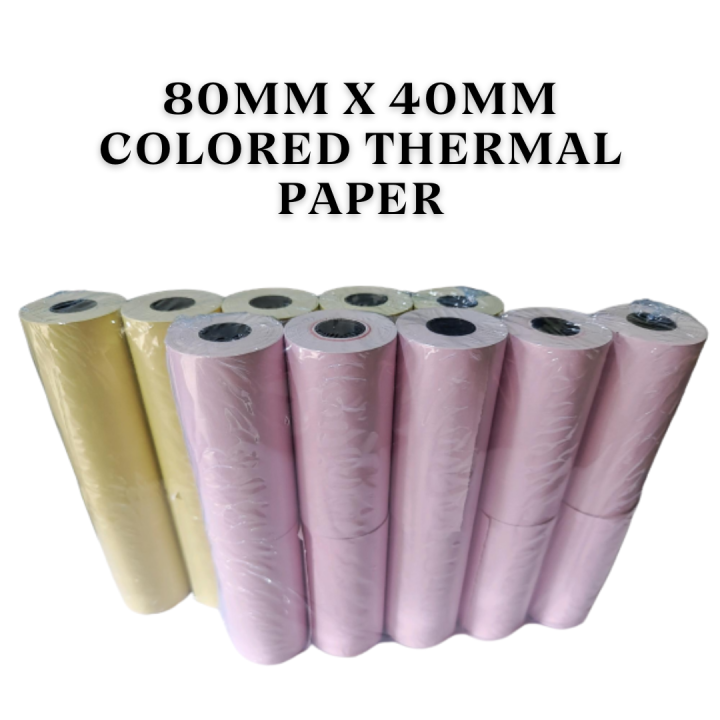 Thermal Paper Rolls 80mm x 40mm Colored Thermal Paper for Thermal Printer ( Pink / Yellow ) 5pcs