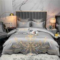 King Size Bedding Set Luxury Nordic Gold Royal Embroidery Double Duvet Cover Cotton Bed Sheets and Pillowcases Bed Comforter Set