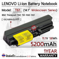 MLIFE - รับประกัน 1 ปี - แบตเตอรี่ โน้ตบุ๊ค แล็ปท็อป Lenovo ThinkPad 5200mAh สำหรับ T400 R60 R60E R61 R61E R61I T60 T60P T61 T61P Z60 Z61 Z61p R500 T500 W500 SL500 SL400 40Y6799 42T4621 Battery Notebook Laptop