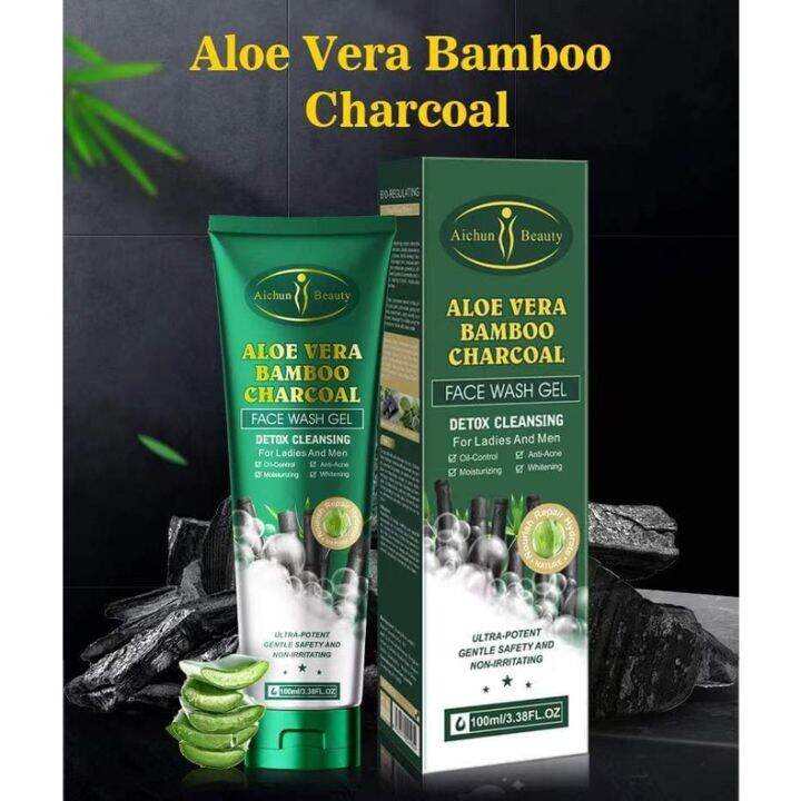 Aloe Vera Bamboo Charcoal face wash gel detox cleansing for ladies and men 100ml Lazada PH