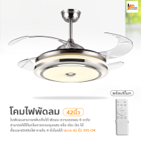 Homemakers โคมไฟเพดาน โคมไฟพัดลมเพดาน พัดลมเพดาน 42นิ้ว โคมไฟแบบมีพัดลมติดเพดาน ไฟ LED โคมไฟตกแต่งบ้าน เปลี่ยนสีไฟได้ 3 สี มีรีโมทคอนโทรล