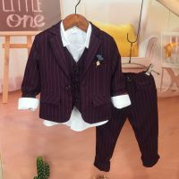 [COD] 2022 new childrens performance costumes Korean version baby one-year-old dress boy little host striped suit tide