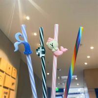 Plastic Bottle Straw Glass Cup Straw Creative Cartoon Bear Straw And Straw Brush Plug For Cup Drink Kitchen Tools