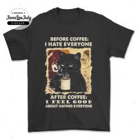 เสื้อยืดโอเวอร์ไซส์ใหม่ เสื้อยืดผ้าฝ้าย 100% พิมพ์ลาย I Hate Everyone Cat With Coffee Fit Bnlpdk13Cbehpb69 สําหรับผู้ชาย เสื้อยืดคอกลม