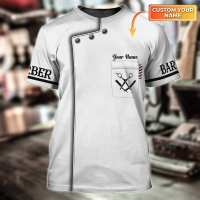 - T SHIRTCustom With Name 3D White Barber T Shirt, White Uniform Barber Shop, Barber Men