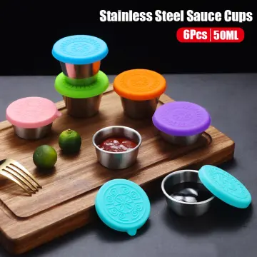 2Pcs Stainless Steel Sauce Cup With Silicone Lid Rectangle Leak
