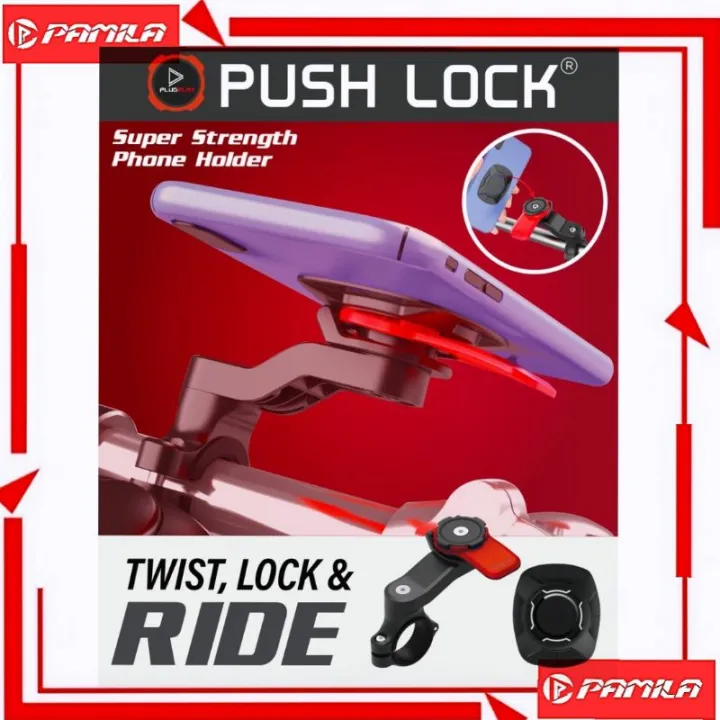 Push Lock (Original) Motorcycle/Bicycle Phone Holder Mount 360° Rotatable Connector Quad Lock