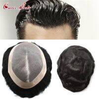 Fine Mono Mens Toupee Poly Coating Remy Hair Replacement Hairpiece Monofilament Wig Factory Direct All Color Stock Gift ของขวัญ