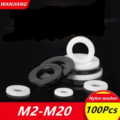 100Pcs M2 M2.5 M3 M4 M5 M6 M8 M10 M12 M14 M16 Nylon Plastic Flat Washer Plane Spacer Insulation Seals Plane Nylon Gasket Ring