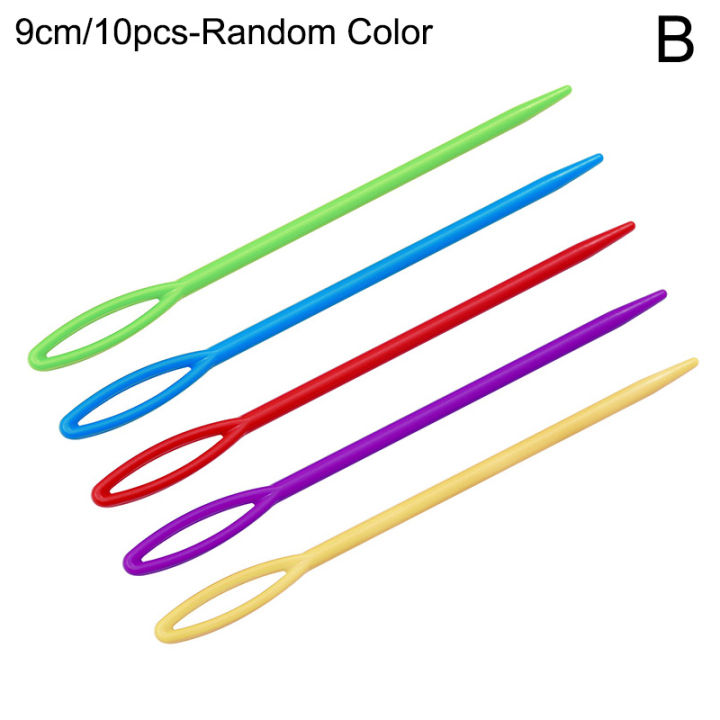 yurongfxพลาสติกเข็มถักไหมพรมเข็มเย็บผ้าวัสดุงานประดิษฐ์ทำด้วยตัวเองเข็มถักเครื่องมือตัดเย็บสานอุปกรณ์เย็บผ้าตะเข็บเย็บ7ซม-9ซม-งานหัตถกรรมศิลปะ-diy-10ชิ้น