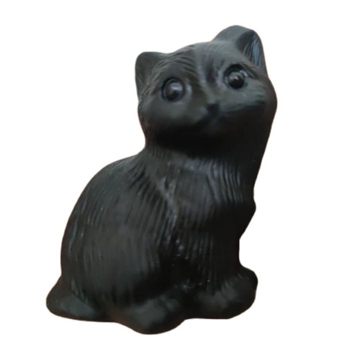 1ชิ้นหินสลักธรรมชาติคริสตัลออพซิเดียนสีดำแมวแกะสลักแกะสลักจักระคริสตัลบำบัดสีดำเรกิ