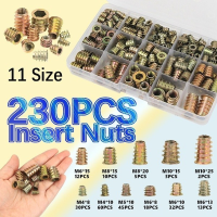 230PCS Assorted Nut Bolt Flanged Hex Drive Head Furniture Nuts M4 M6 M8 M10 Zinc Alloyl Thread for Wood Zinc Alloy Insert Sets