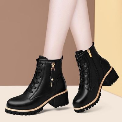 top●ZAZA soft leather martin boots womens motorcycle ankle boots single boots thick sole Kasut Perempuan Korean Style