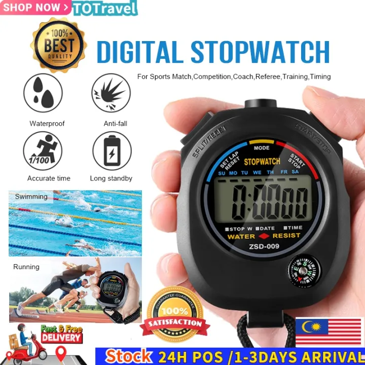 Sports Stopwatch Waterproof Digital LCD Chronograph Timer Counter