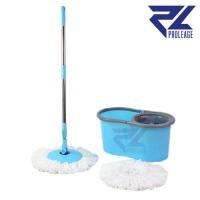 MAI_ไม้กวาด Spin Mop ชุดถังปั่นม๊อบ(สีฟ้า) วัสดุเกรด A เคลือบพิเศษ  แถมฟรีผ้าม็อบอีก 2 ผืน ไม้กวาดบ้าน  ไม้กวาดฝุ่น